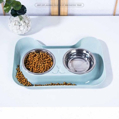 pet Double Bowl with Raised Stand,Tilted Food Feeder for cat and Small Dogs,Reduce Pet Neck's Pain when Eating